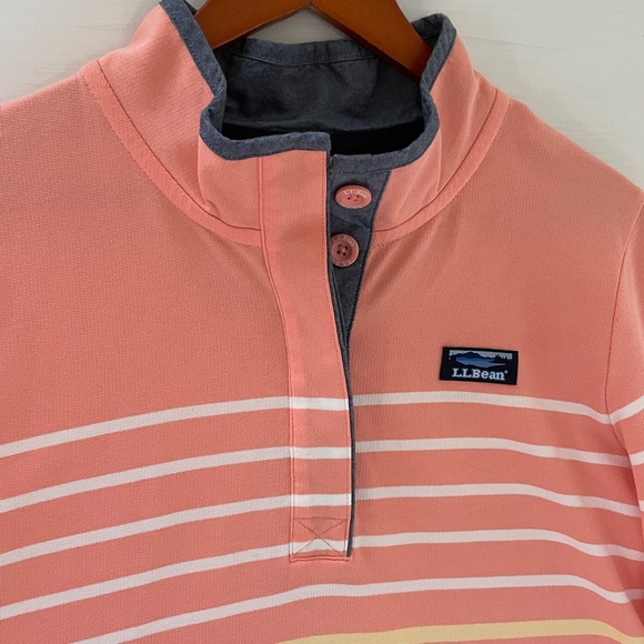 L L Bean Sunset Stripe Rugby Henley Snap Pullover Womens M Costal Preppy Top - Picture 3 of 13